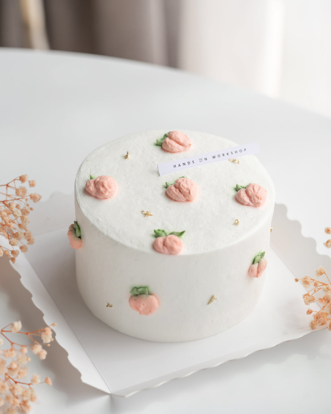 Peach Cake with Oolong Sponge Cake, White Peach filling (seasonal), Oolong infused Fresh Cream, Chantilly Cream